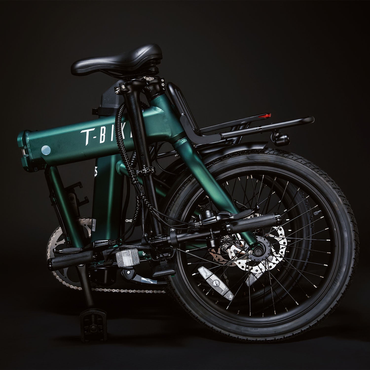 Image of the Green CITY 250 folding E-Bike folded compactly
