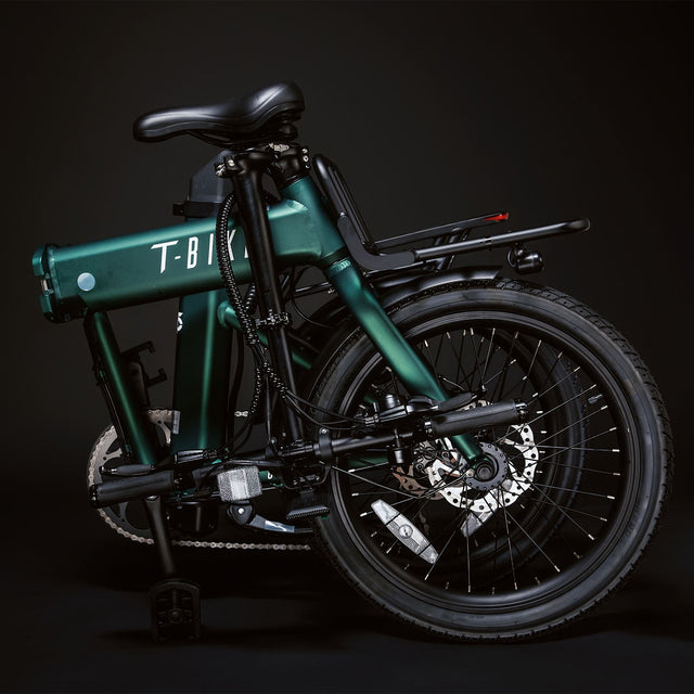 Image of the Green CITY 250 folding E-Bike folded compactly