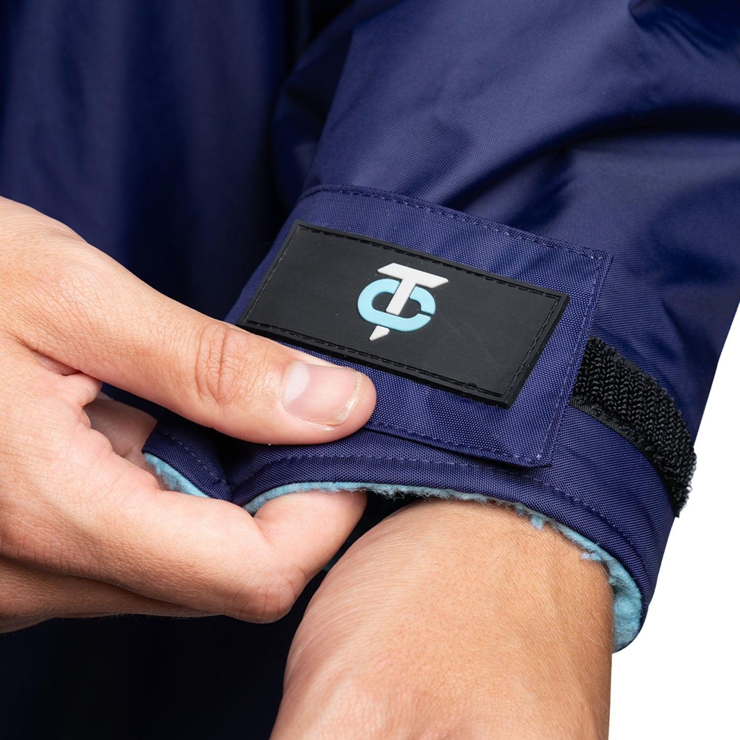 Close up image of the velcro cuffs of the Deep purple T-Robe