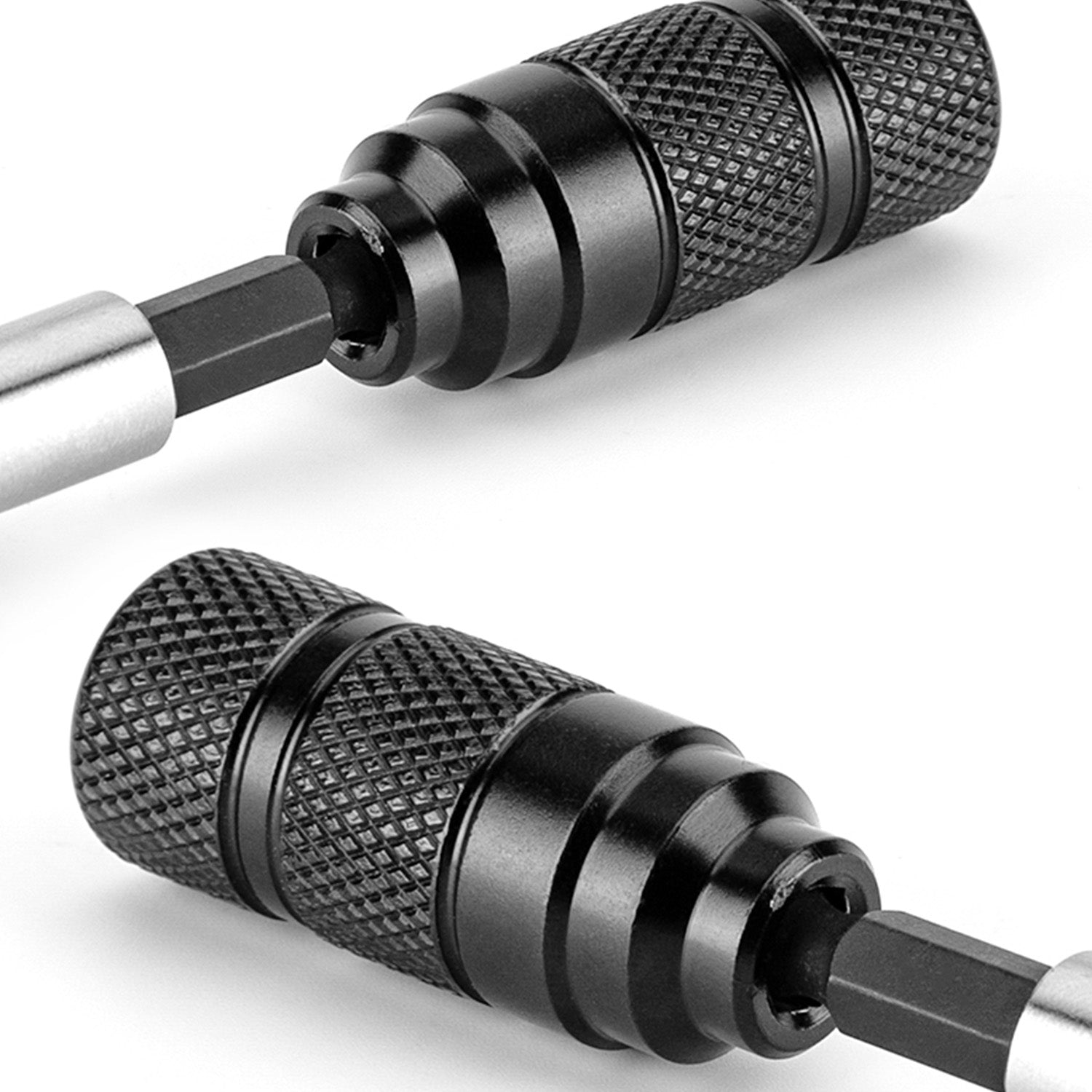 Image of the handle for the ratchet wrench screw driver attachment with the diamond cut handle pattern