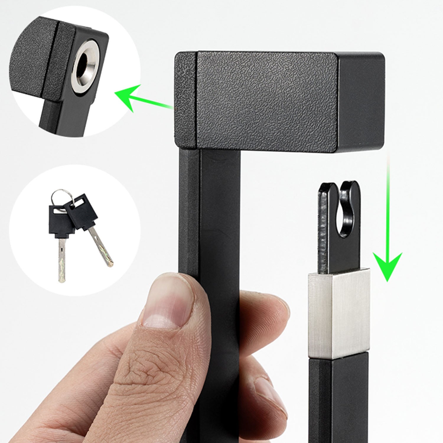 Image of a folding lock and how to operate it using arrows