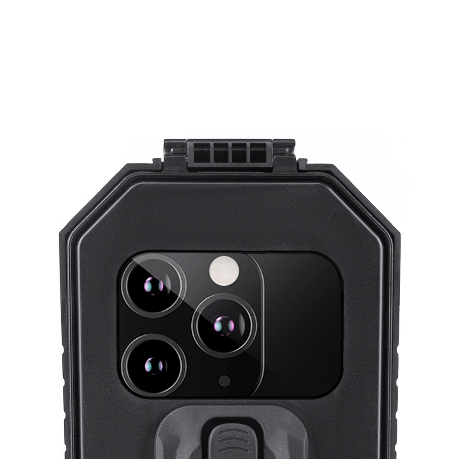 Image of the see-through section of the rainproof mobile phone holder to allow for camera viewing